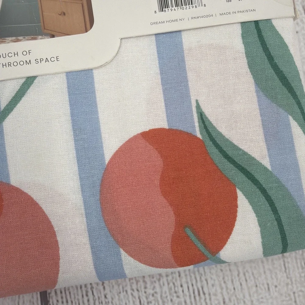 Whimsical Cherries Shower Curtain White Blue Stripe 100% Cotton Dream Home